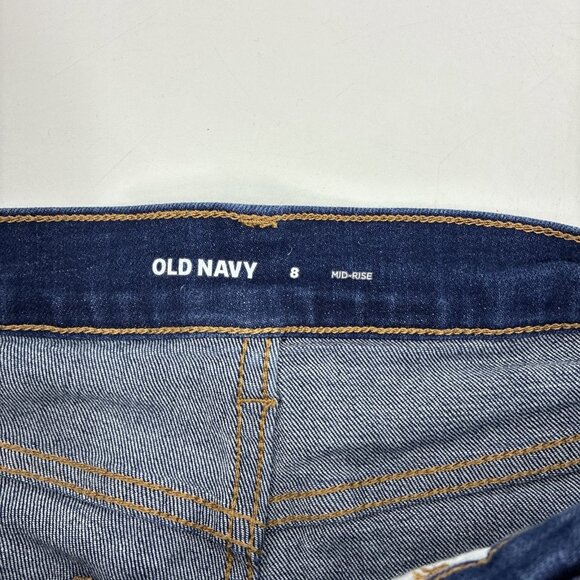 Old Navy Womens Size 8 Mid Rise Denim Shorts Dark Wash Blue Cuffed Jean - Picture 3 of 5